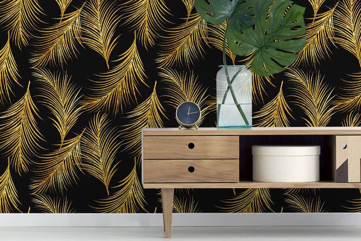 Papier Peint Black and Gold Palm Leaf 