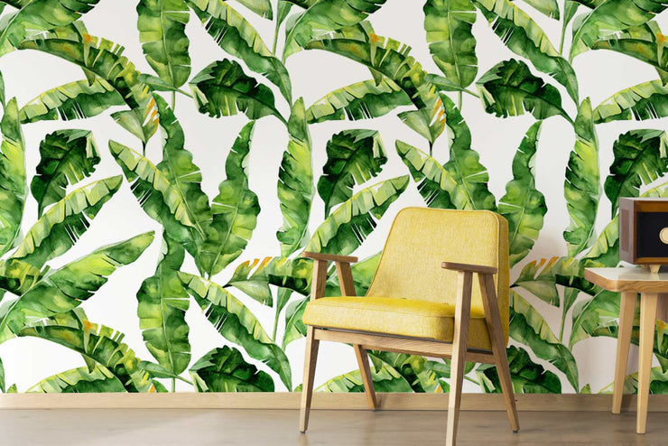 tropical jungle green banana leaf wallpaper wall mural