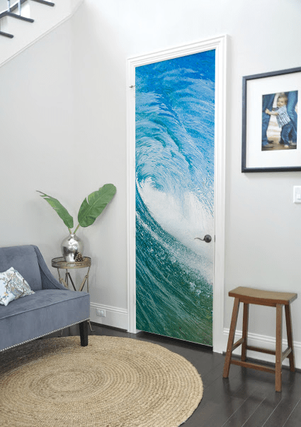 Décor de Porte Blue Ocean Wave - Tropicale et plage - Eazywallz                                