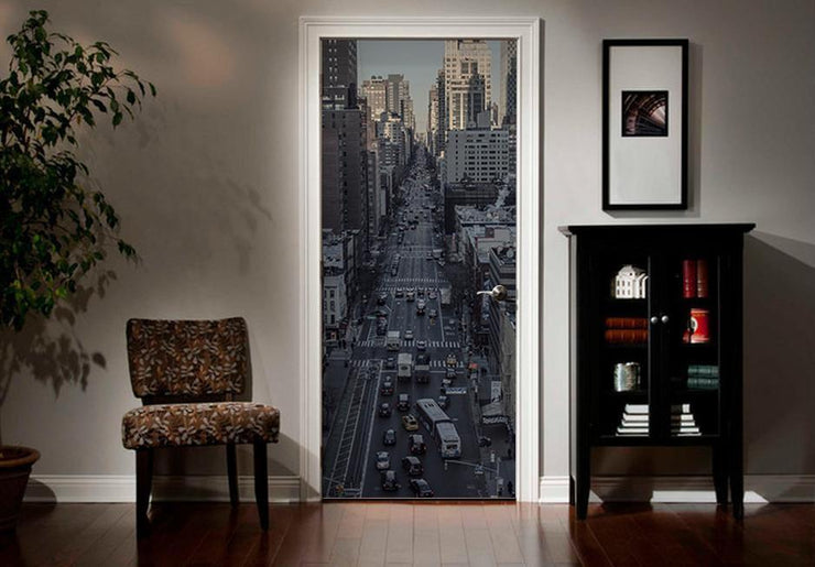 Busy Street Downtown Door Mural-Transportation-Eazywallz