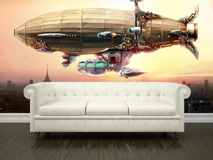 Fantasy airship over a city Wall Mural-Sci-Fi & Fantasy-Eazywallz