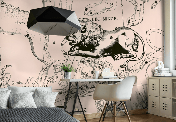 Leo Constellation Map in Beige Wall Mural-astrology-Eazywallz