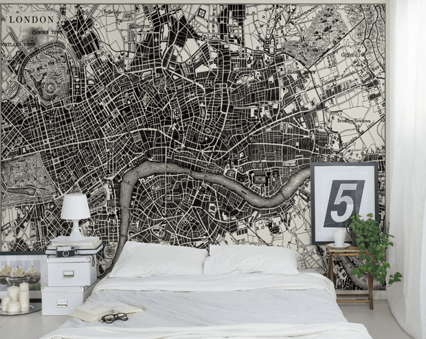 1851 London Map Wall Mural-Black & White,Maps-Eazywallz