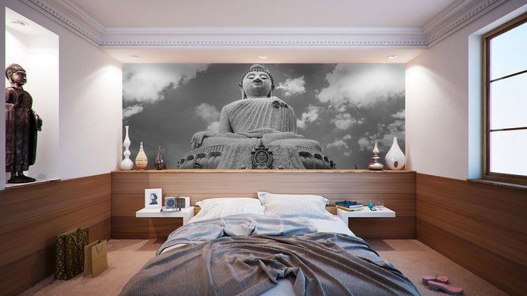 Black and White Buddha Statue Wall Mural-Zen-Eazywallz