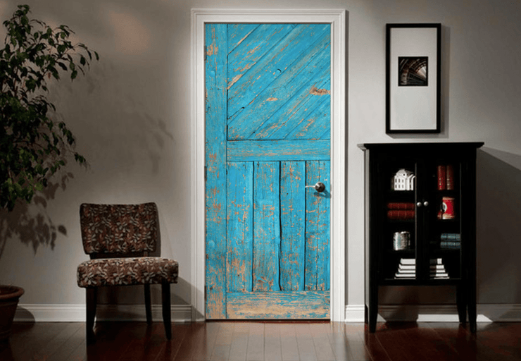 Blue Cabin Door Mural-door-Eazywallz