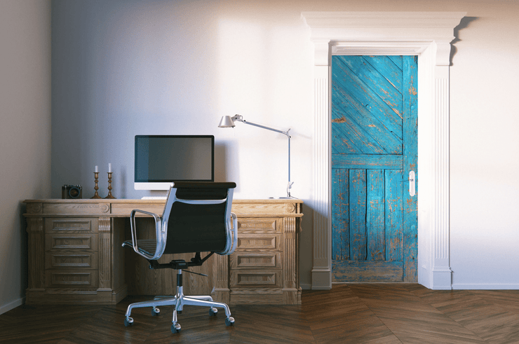 Blue Cabin Door Mural-door-Eazywallz