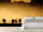 Blue wildebeest in dust at sunrise Wall Mural-Animals & Wildlife,Landscapes & Nature-Eazywallz
