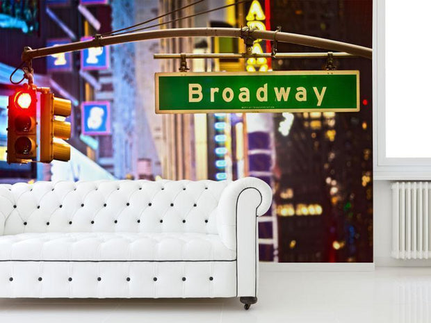 Broadway Street Sign At Night Wall Mural-Buildings & Landmarks,Urban,Featured Category-Eazywallz