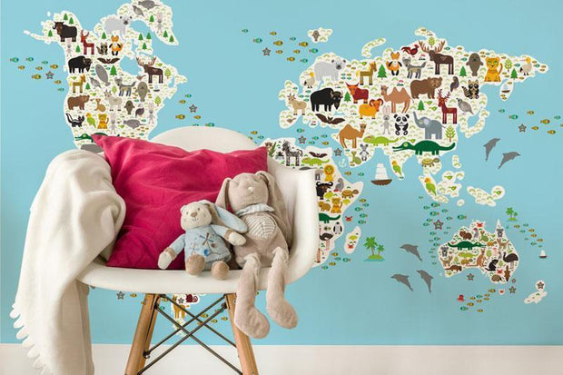 Cartoon Animal Map Wall Mural-Kids' Stuff-Eazywallz
