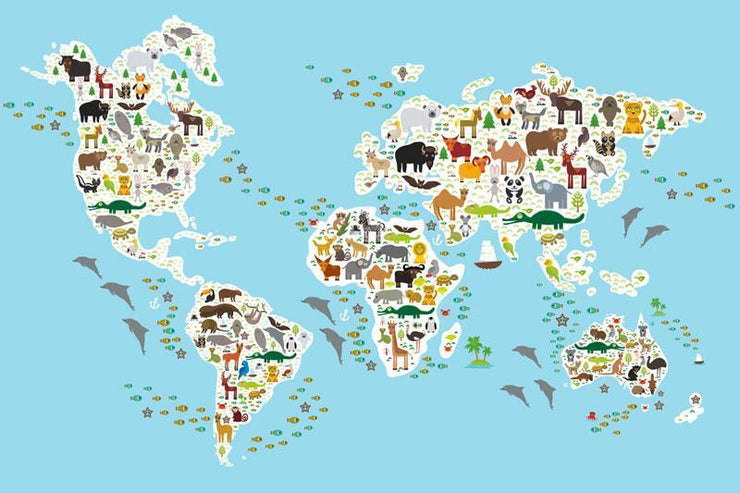 Cartoon Animal Map Wall Mural-Kids' Stuff-Eazywallz