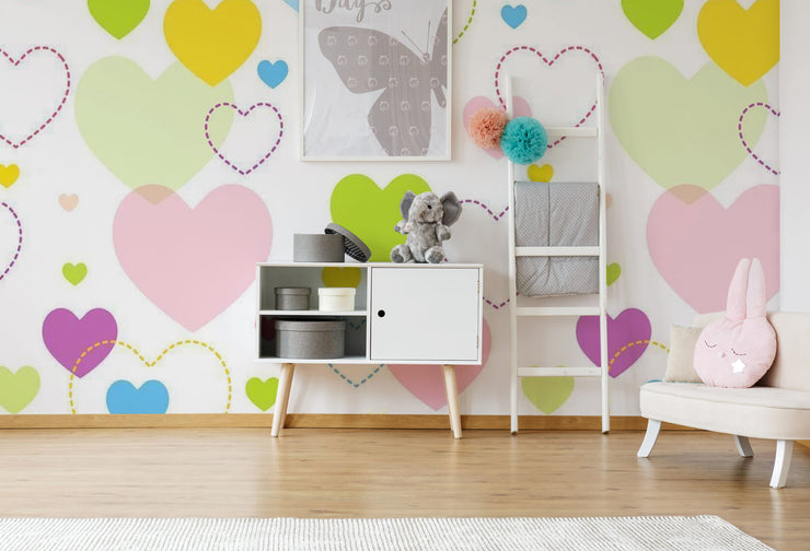Pastel Hearts Pattern Wallpaper Mural