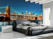 Illuminated Brooklyn Bridge at Night Wall Mural-Buildings & Landmarks,Cityscapes,Featured Category-Eazywallz