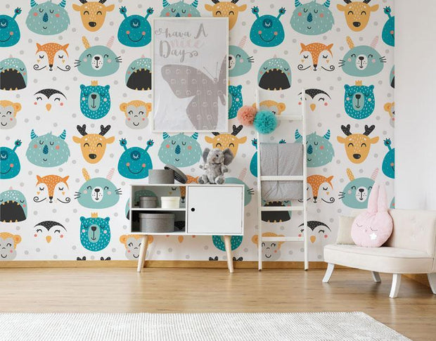 Kids Animal Smiles Removable Wallpaper-wallpaper-Eazywallz