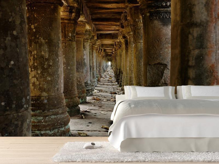 Long corridor in Angkor temple, Cambodia Wall Mural-Buildings & Landmarks-Eazywallz