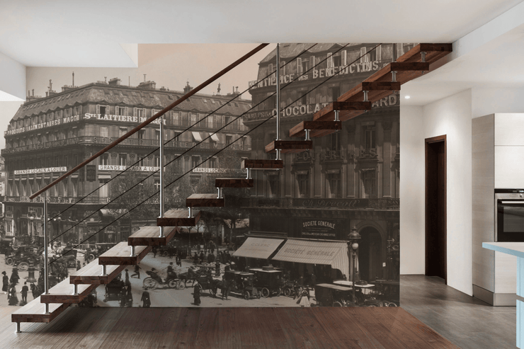 Panoramic Vintage Paris Scene Wall Mural-Landscapes & Nature,Panoramic-Eazywallz
