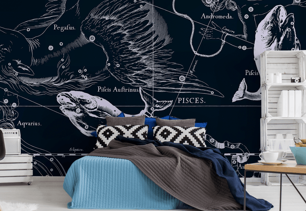 Pisces Constellation Map in Navy Wall Mural-astrology-Eazywallz