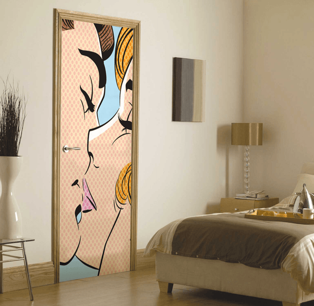 Retro Kissing Couple Door Mural-Vintage-Eazywallz