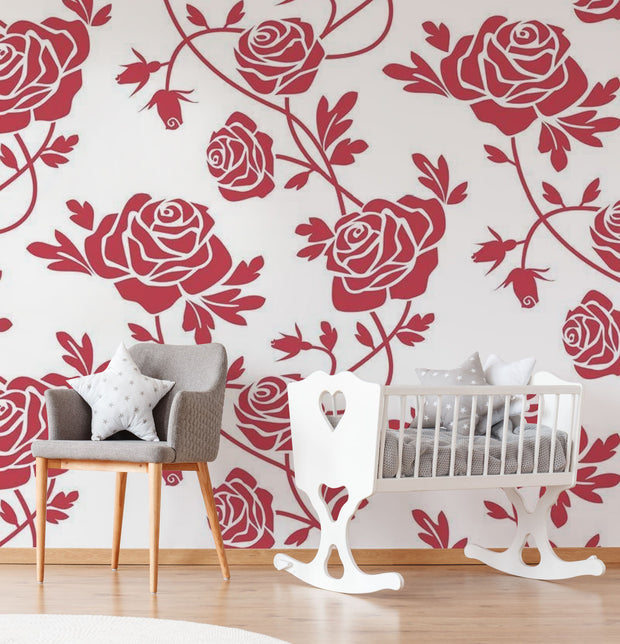Red Roses Pattern Wallpaper Mural