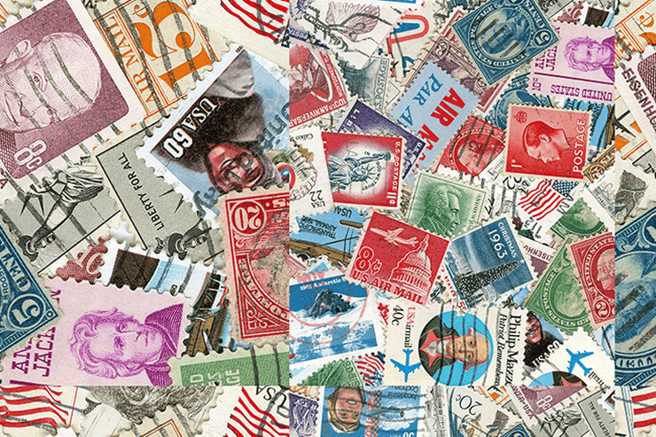 US Vintage Post Stamp Collection Wall Mural-Vintage-Eazywallz