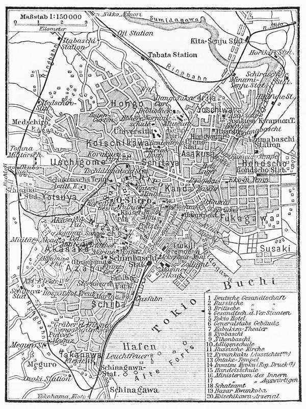 Vintage Map of Tokyo Wall Mural-Black & White,Maps-Eazywallz