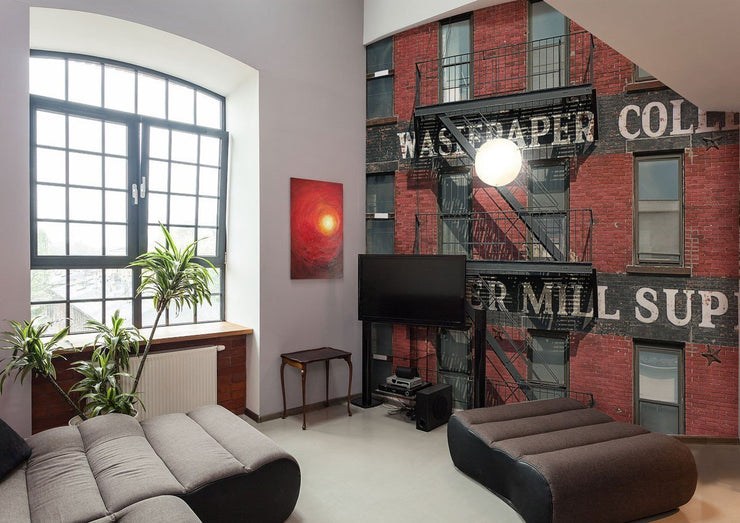 Vintage Red Brick Building Wall Mural-Vintage-Eazywallz