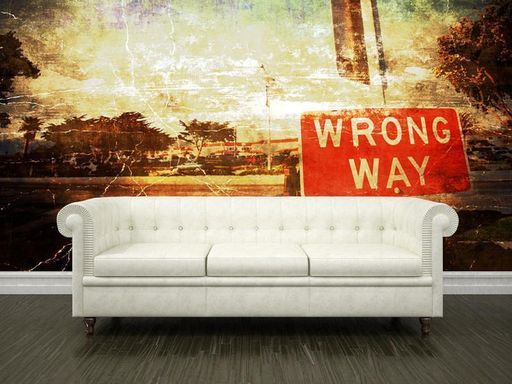 Vintage wrong way sign Wall Mural-Urban,Vintage-Eazywallz