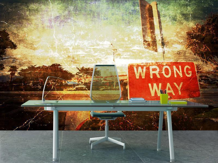 Vintage wrong way sign Wall Mural-Urban,Vintage-Eazywallz
