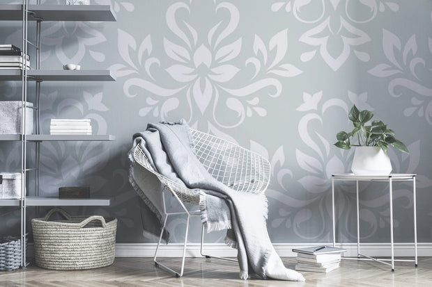White floral damask Wall Mural