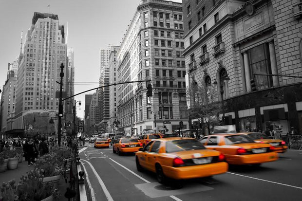 Yellow taxies in the center of Manhattan Wall Mural-Black & White,Cityscapes,Transportation,Urban,Best Rated Murals,Featured Category-Eazywallz